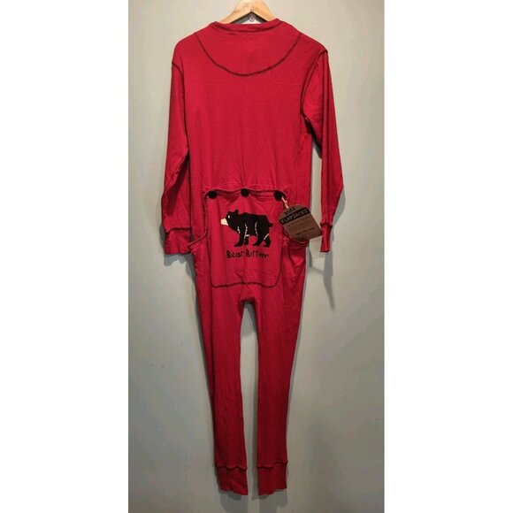 New Lazy One Unisex Flapjacks Red Bear 1pc Long John Pajamas Sz Adult M - Picture 4 of 8